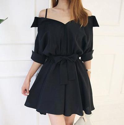 Black Off-the-shoulder Flare Dress
