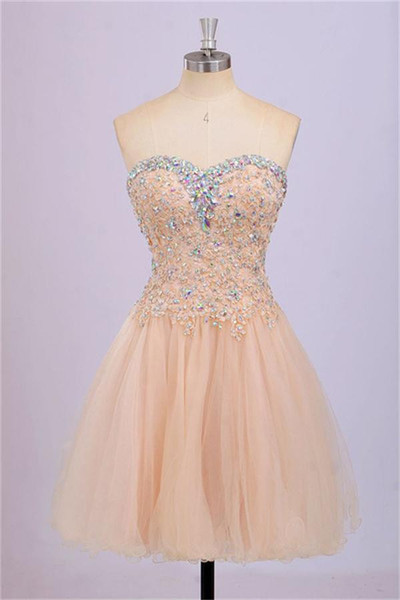 Sweetheart Neck Short Tulle Prom Dresses Crystals Women Dresses