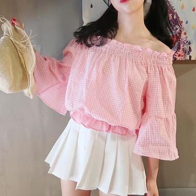 Sweet Checker Off the Shoulder Blouse