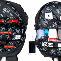 Night Light Pattern With Charge Port Travel Leisure Student Backpack MFB09 - Thumbnail 3