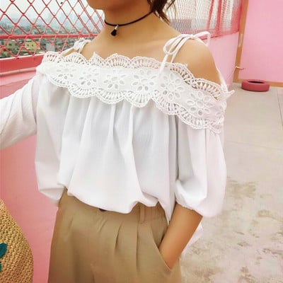 Retro lace cold shoulder blouse - Thumbnail 5