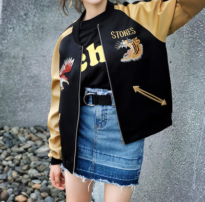 Tiger and Eagle Embroidery Baseball Jacket