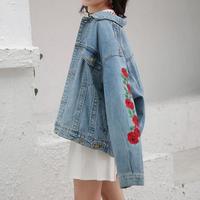 Rose Embroidered Denim Jacket - Thumbnail 2