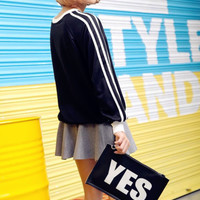 Cute Dog Embroidered Striped Sweatshirt - Thumbnail 3