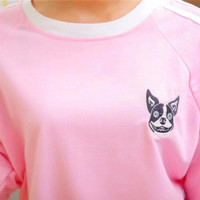 Cute Dog Embroidered Striped Sweatshirt - Thumbnail 4