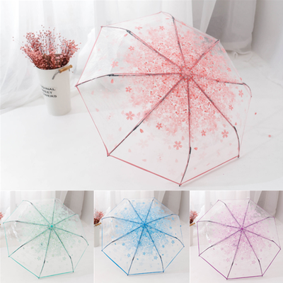 Sweet cherry blossom transparent folding umbrella