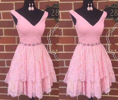 V Neck Lace Homecoming Dresses for Junior