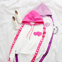 Color Block Heart Hoodie Sweatshirt - Thumbnail 1