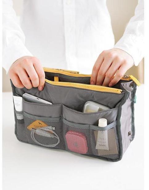 GREY COLOR Large Liner Organizer Bag Dual Zipper Purse Nice to Insert Inside BAGS