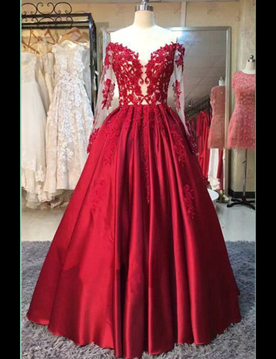 Burgundy Prom Evening Dresses 2017 Elegant Off-shoulder Long Sleeves Lace Appliques Beaded Prom Evening Formal Dress P61