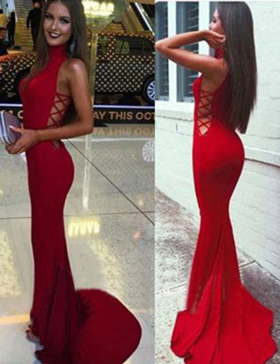 Red High Neck Mermaid Prom Dresses 2017 Long Plus Size Prom Party Dresses P65