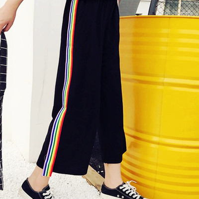 *free shipping* rainbow striped casual pants in black - Thumbnail 5