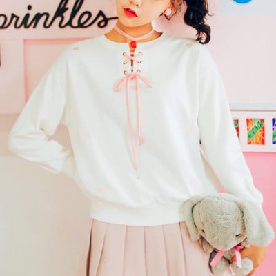 Sweet lace up heart embroidered sweatshirt - Thumbnail 4