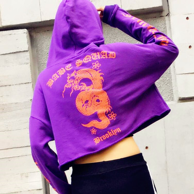 *free ship* purple dragon printed cropped hoodie - Thumbnail 5