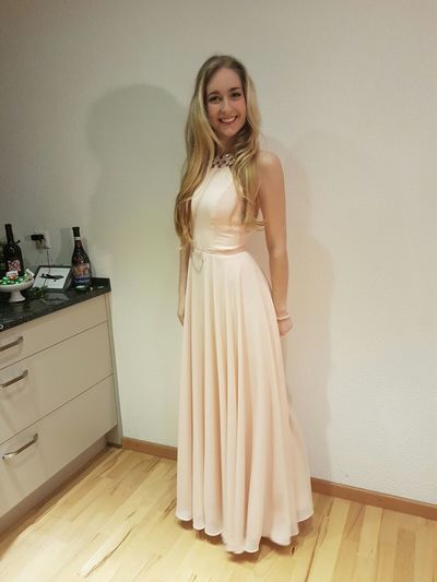 Cheap Halter Backless A-line Long Chiffon Rhinestones Prom Party Dresses Plus Size Evening Formal Dress P97