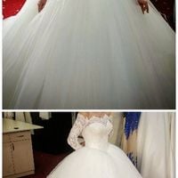 Off Shoulder Long Sleeves Lace Wedding Dress,Lace Bridal Dress,Classic Long Sleeves Lace Wedding Gown - Thumbnail 1