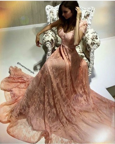 Elegant A-line Short Sleeves Long Lace Prom Evening Dresses Plus Size Formal Dress E287