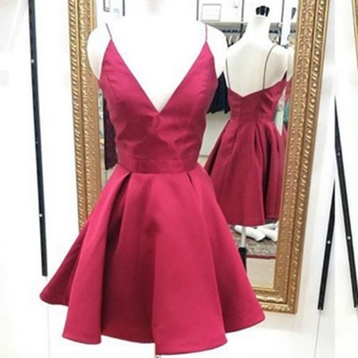 Short Dark Red Homecoming Dresses, Straps Prom Dresses, Simple Short Party Dresss