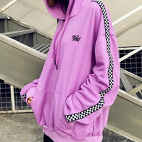 *Free Ship* Harajuku Checks Hoodie Sweatshirt - Thumbnail 2