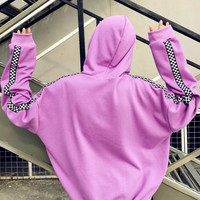 *Free Ship* Harajuku Checks Hoodie Sweatshirt - Thumbnail 3