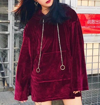 Chic Velvet Solid Oversize Hoodie