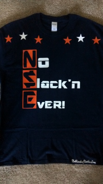 N$E No$lacknEvER! (NavyBlue,Orange&White) Block LettER T-shirt.