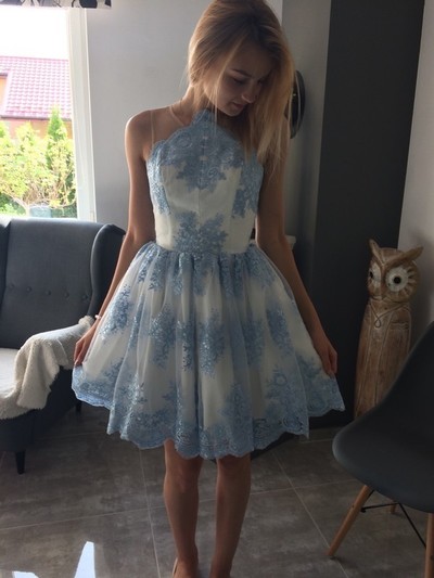 Short Lace Prom Dress ,Above Knee Length Lace Evening Dress ,Sexy Lace Homecoming Dress