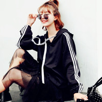 Harajuku Striped Hoodie Sweatshirt - Thumbnail 1