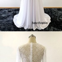 Two Piece Wedding Dress,Long Sleeves Lace Bridal Dress,Fashion Two Piece Lace Wedding Dresses - Thumbnail 1