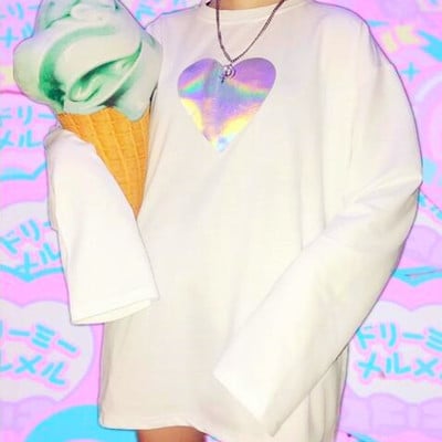 Harajuku hologram heart long sleeve t-shirt - Thumbnail 5