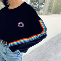 Rainbow Long Sleeve T-shirt in White / Black - Thumbnail 2