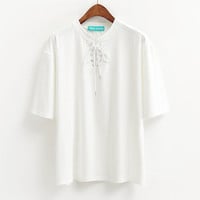 Vintage Lace up T-shirt - Thumbnail 2