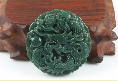 HETIAN Stone Chinese Dragon Lucky Amulet Pendant Necklace!