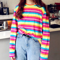 Rainbow Stripe Long Sleeve T-shirt - Thumbnail 1