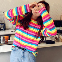 Rainbow Stripe Long Sleeve T-shirt - Thumbnail 3