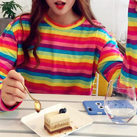 Rainbow Stripe Long Sleeve T-shirt - Thumbnail 4
