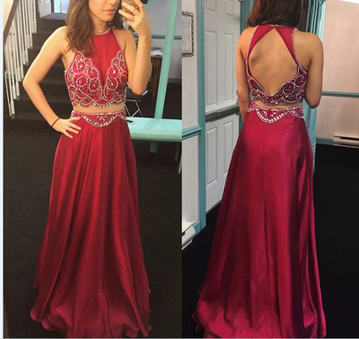 Two Piece Open Back Homecoming Dresses with Rhinestone
