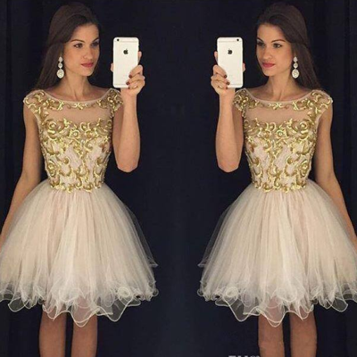 Gold lace homecoming dresses,pretty party dress,charming homecoming dress,graduation dress,homecoming dress,short prom dress d67 - Thumbnail 5