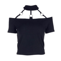 Sexy Choker Off Shoulder Crop Top - Thumbnail 4