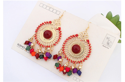 Handmade Round Bead Earring Dangle Earrings Vintage Bohemian Gold Earrings for Women Girls