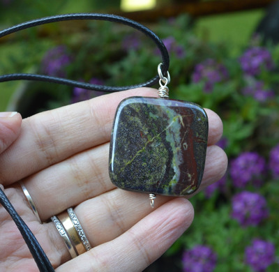 Dragons Bloodstone Necklace, Stone Necklace, Canadian Jewellery, Unisex Necklace, Mens Necklace, Green Stone on Cord