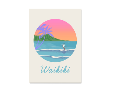 Waikiki, Waikiki Beach, Hawaii, Aloha, city art, city, digital, illustration, art print