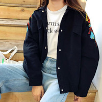 Harajuku Flower Embroidered Jacket - Thumbnail 1