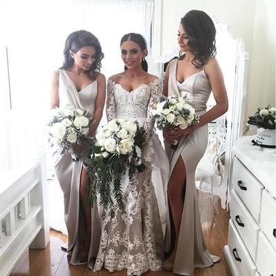 Gray bridesmaid dresses, long bridesmaid dresses, mermaid bridesmaid dresses, sexy bridesmaid dresses, side split bridesmaid dresses, PD15005