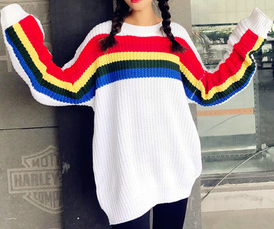 O-neck Loose Rainbow Stripe Sweater