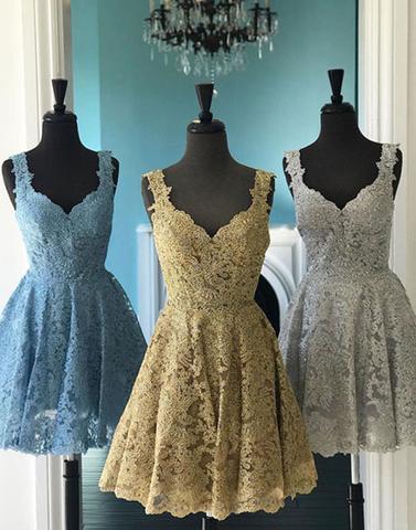 Cute lace v neck short prom dress, cute homecoming dress