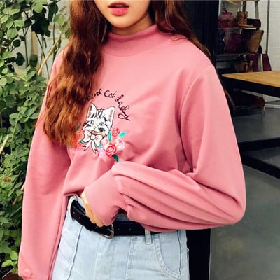 Cat flower embroidered sweatshirt - Thumbnail 4