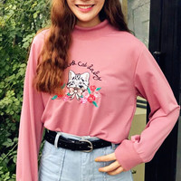Cat Flower Embroidered Sweatshirt - Thumbnail 2