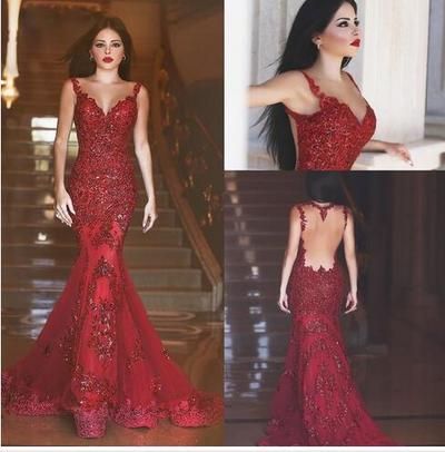 2017 New Arabic Backless Prom Dresses Mermaid Charming Long Evening Gowns Sequins Sweetheart Lace Applique Formal Cheap Evening Gowns