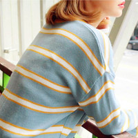 Pastel Color Striped Knitted Pullover Sweater - Thumbnail 2